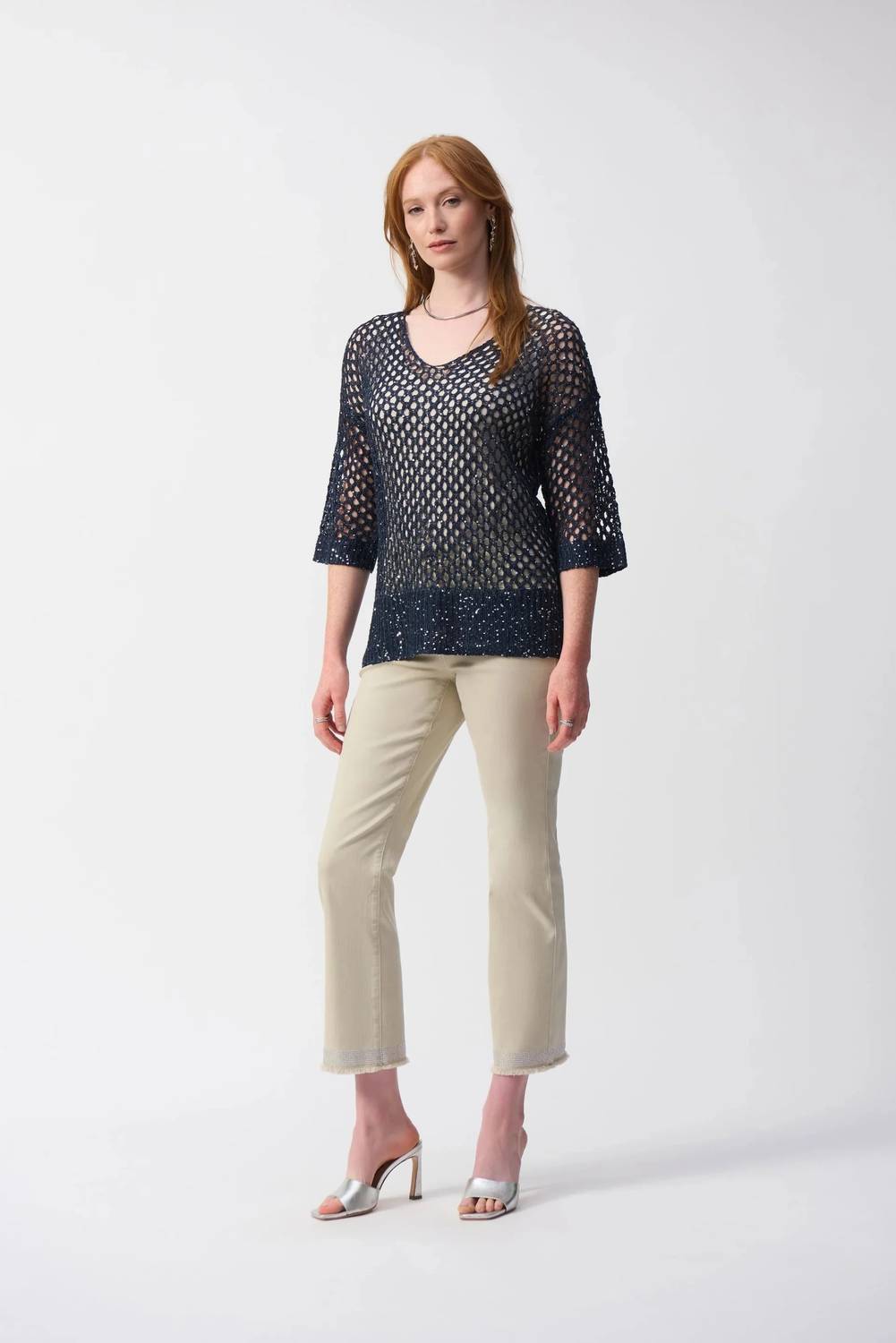 Joseph Ribkoff - Sequined V-neck Crochet Top