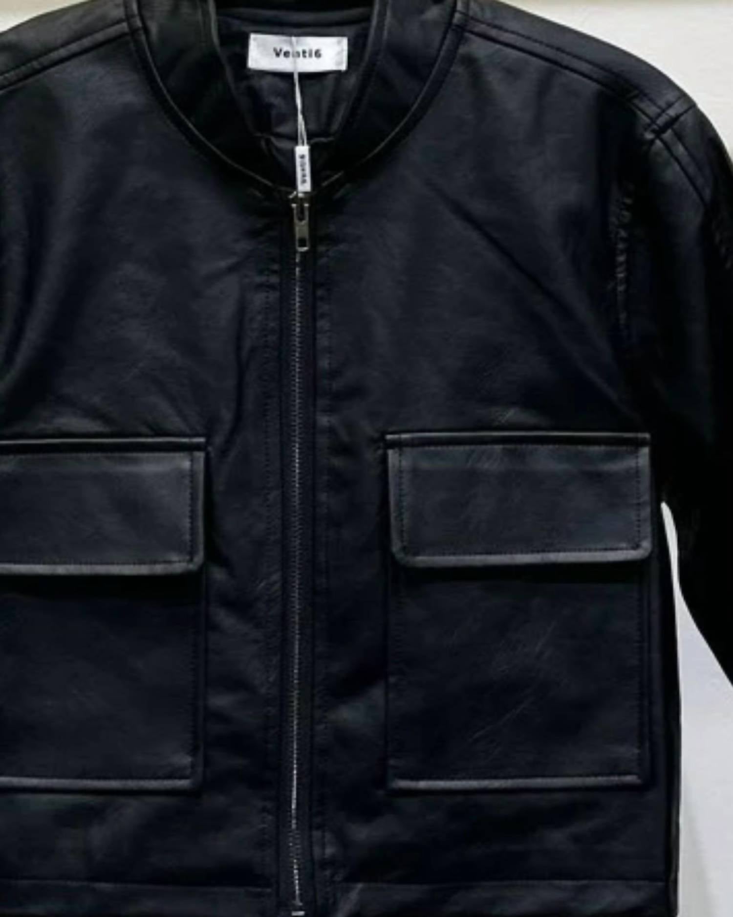 Venti6 - Women's Vegan Leather Zip Up Jacket With Front Pockets