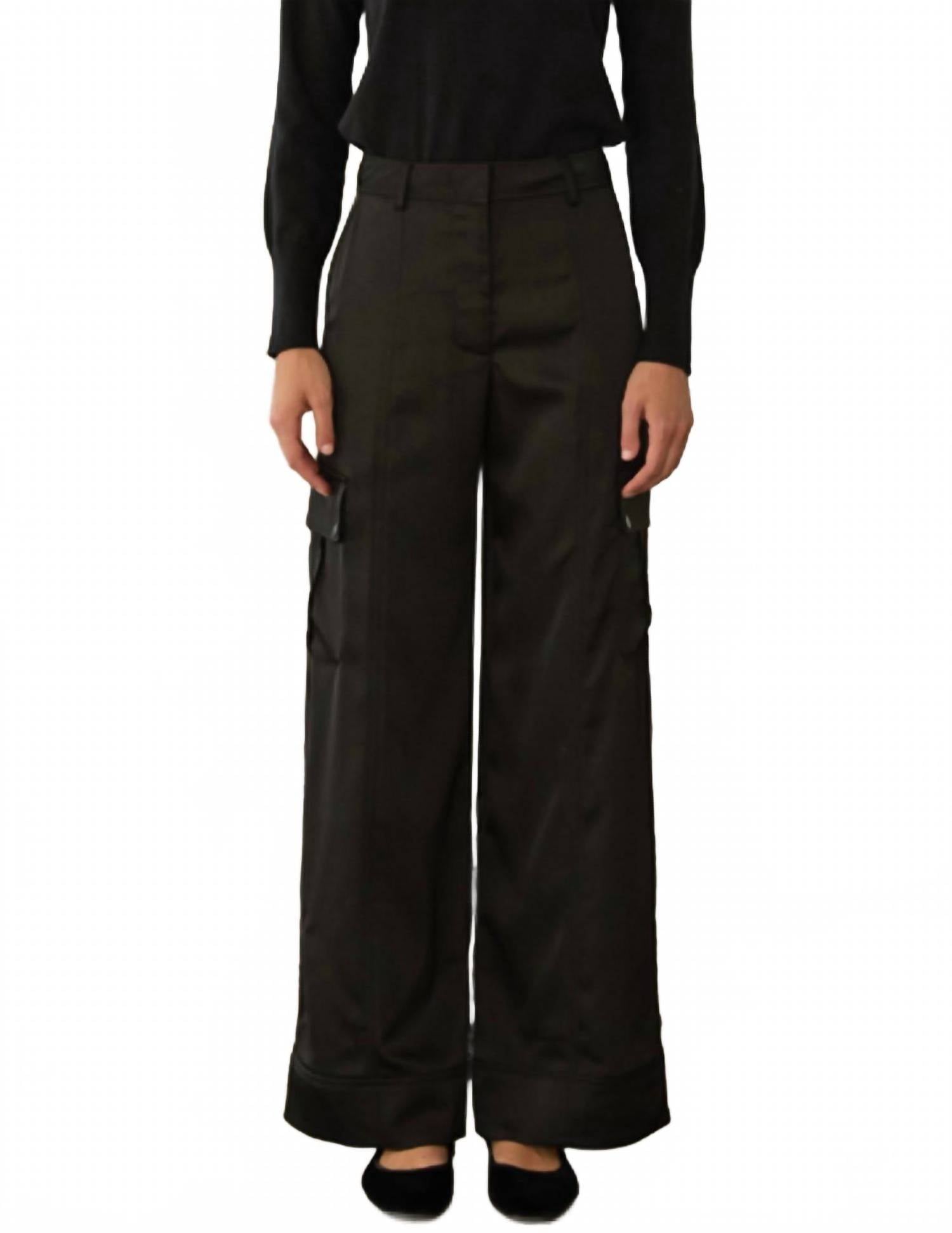 SKIES ARE BLUE Light Satin Cargo Pants in black - women's pants
