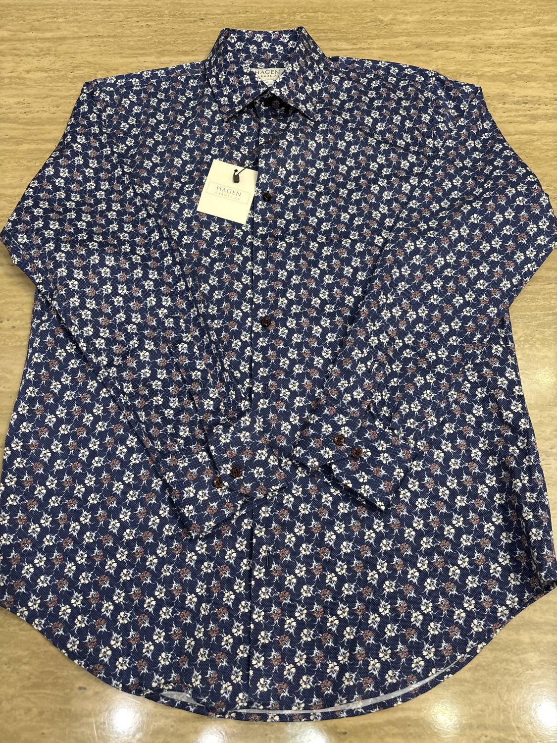 Hagen Men’s Button Down Shirt in navy floral print - men's shirt