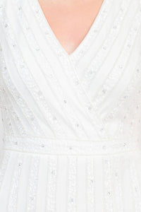 Adrianna Papell - V-neck Sequined Mesh Dress