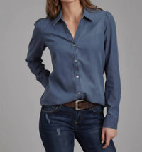ROPER Long Sleeve Denim Western Shirt in blue - women's shirt