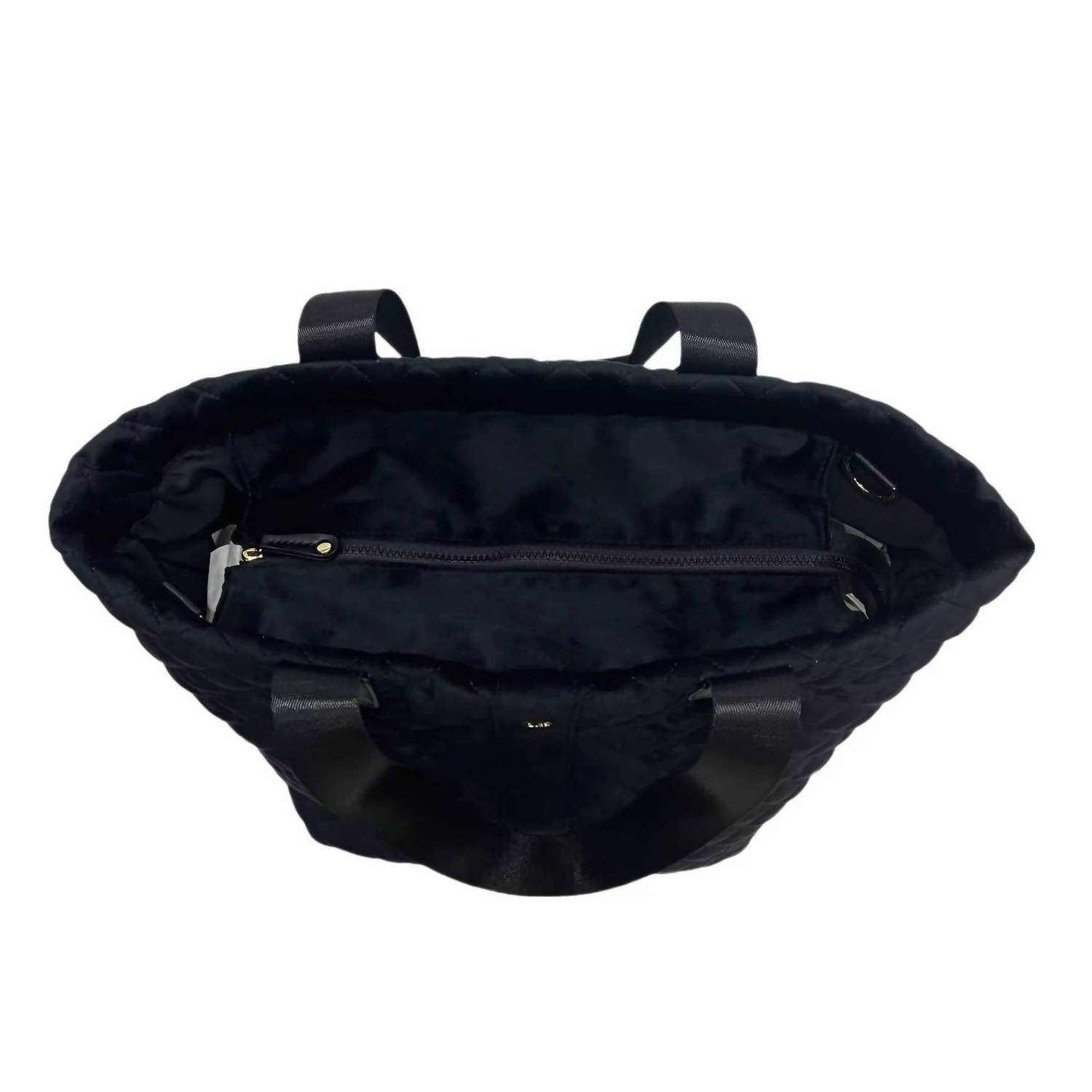 lemonbella Women's Quilted Diamond Tote Bag in black velvet - women's bag - alternate view