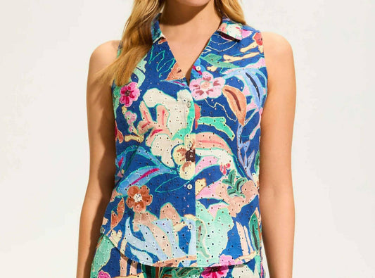 Fdj - Eyelet Sleeveless Collared Shirt