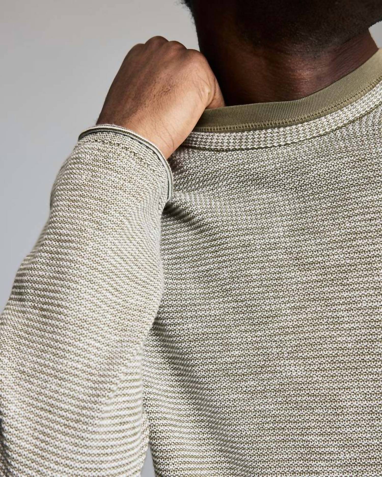 Billy Reid Tuck Stripe Crew Sweater in green - women's sweater - detail view