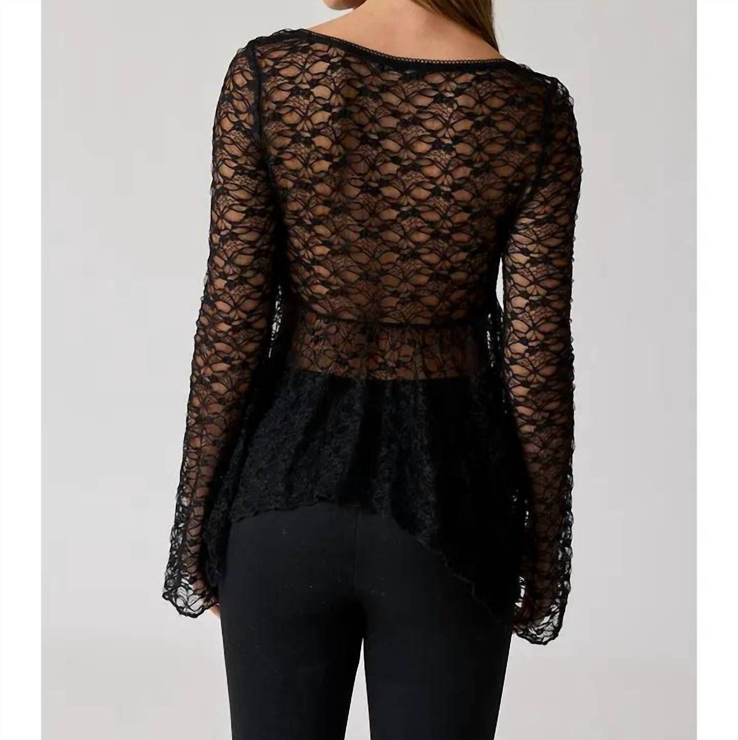 PAPERMOON Juliette Lace Top in black - women's long sleeve top - detail view