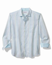 TOMMY BAHAMA Men's Barbados Breeze Sea Stripe Shirt in glass bead blue - men's shirt