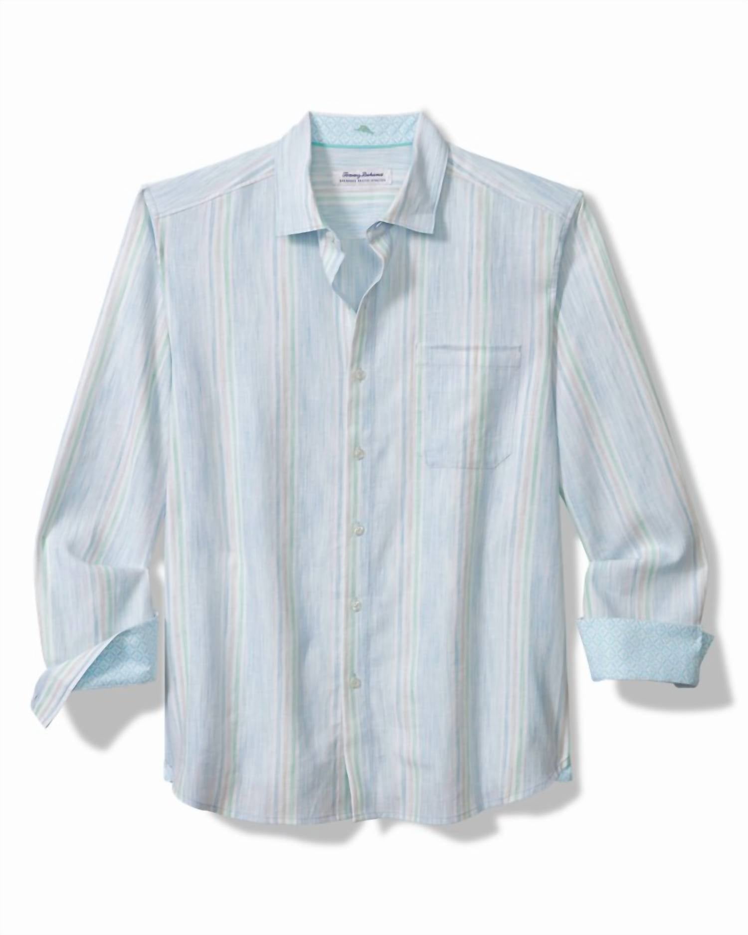 TOMMY BAHAMA Men's Barbados Breeze Sea Stripe Shirt in glass bead blue - men's shirt