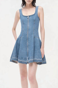 SIMKHAI Eleodra Denim Mini Dress in zanpa 1 - women's dress - detail view