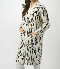 Joseph Ribkoff - Fae Feather Yarn Animal Jacquard Coat With Faux Fur Trim