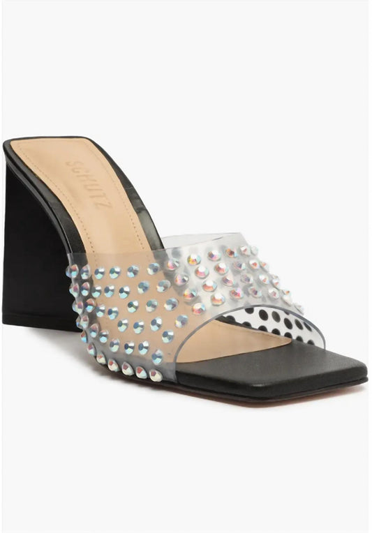 Schutz - Women's Lizah Crystal Clear Slip On Block Heel Sandals
