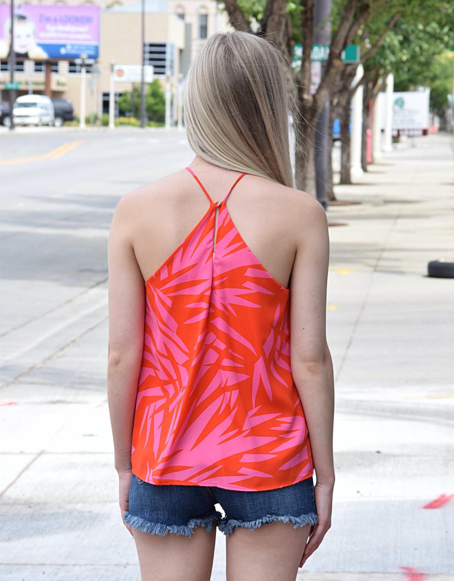 Fascination - Women's Leaf Print Halter Neck Tank