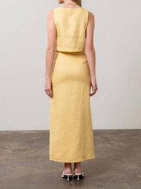 Moon River - Front Button Detail Linen Midi Skirt