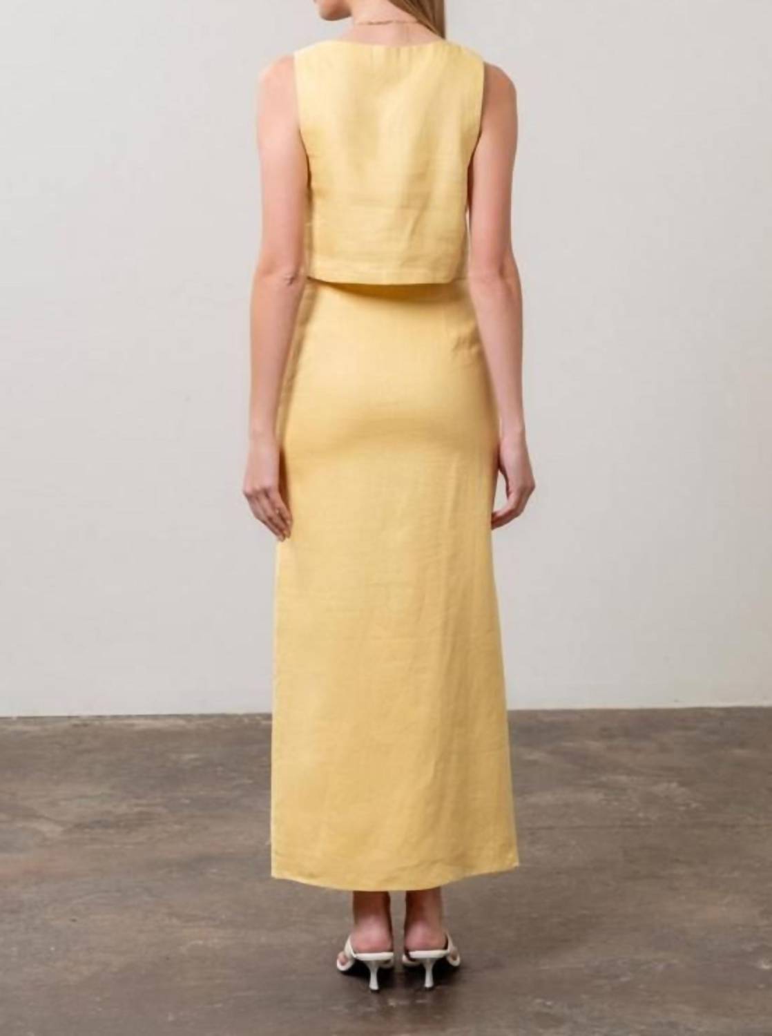 Moon River - Front Button Detail Linen Midi Skirt
