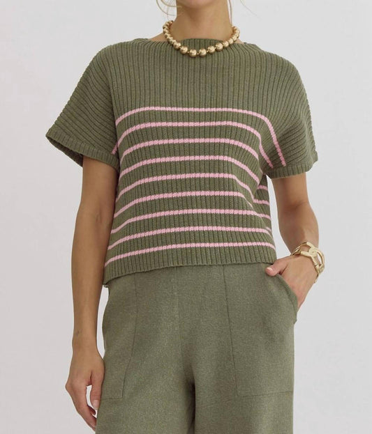 Entro - Mock Neck Striped Top