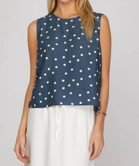 She + Sky - Polka Dot Sleeveless Top