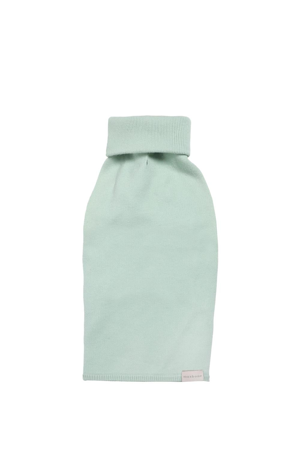 Maxbone Turtleneck Luxe Pet Knit Onesie With Feather Trim in mint - item - detail view