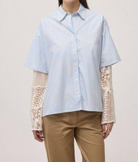 Ottod'Ame - Striped Shirt With Macramé Inserts