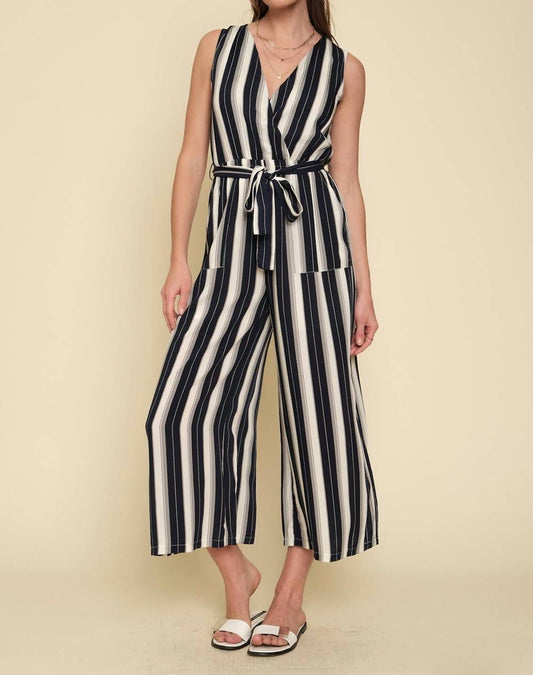 Mystree - Striped Surplice Jumpsuit