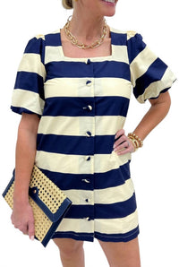 Entro - Harbor Stripe Button Front Mini Dress