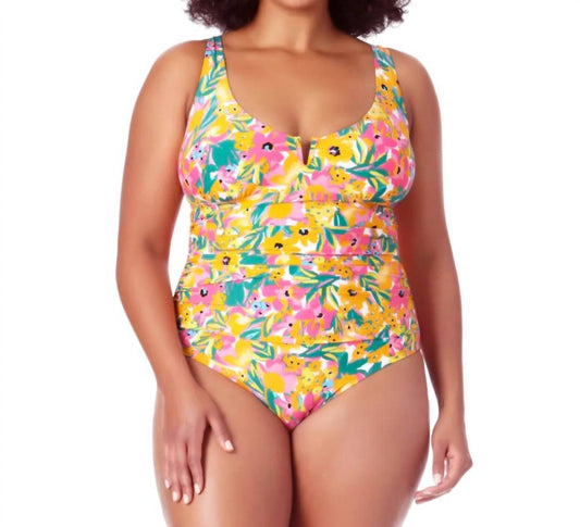 Anne Cole - Floral V-Wire Ruched One-Piece Swimsuit