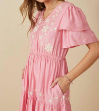Hayden La - Women's Embroidered Ruffle Sleeve Tiered Dress