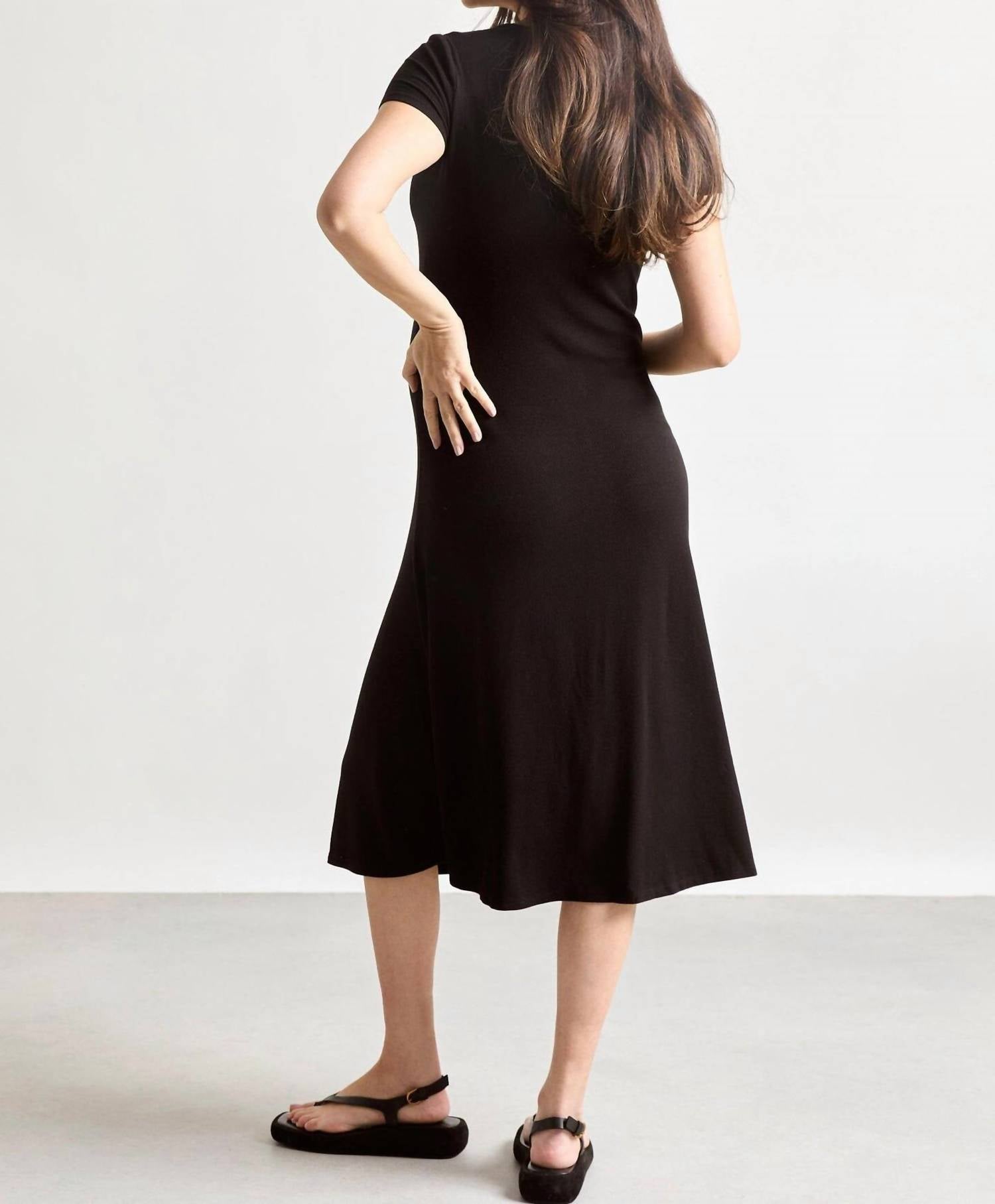 Hatch Softest Rib Nursing Tank Midi Dress in black - women's dress - detail view