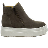J/SLIDES Women's Wyona Waterproof Suede Platform Ankle Boots in khaki - women's shoe