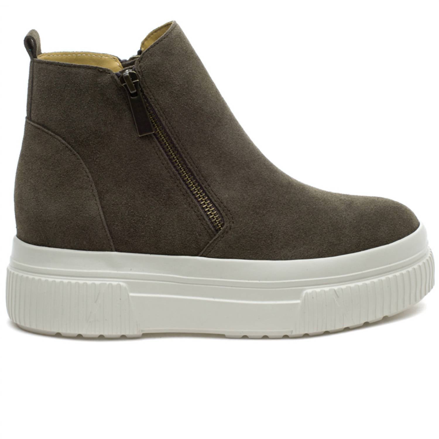 J/SLIDES Women's Wyona Waterproof Suede Platform Ankle Boots in khaki - women's shoe