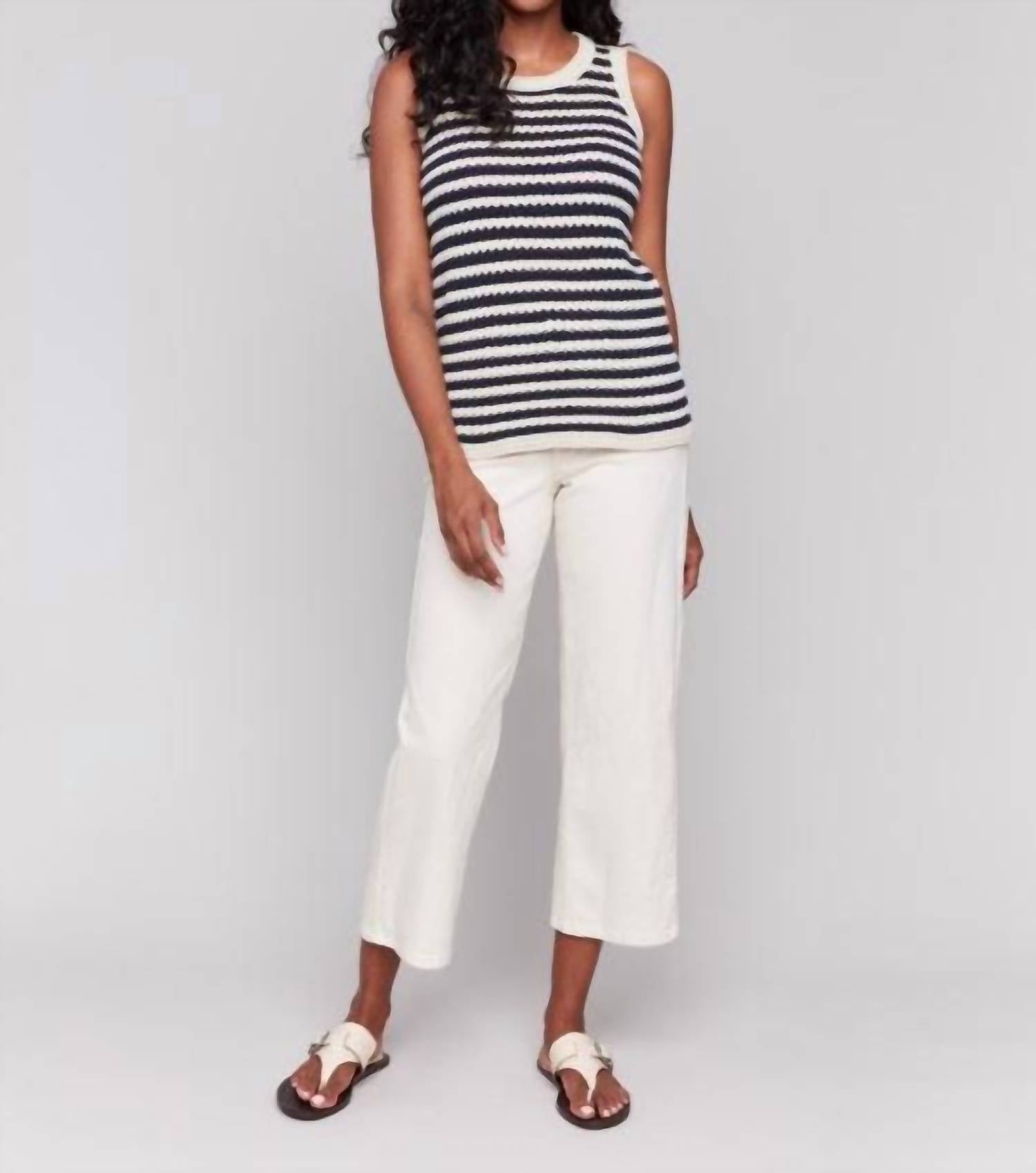 Charlie B - Striped Novelty Stitch Sleeveless Sweater