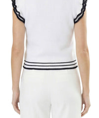 Area Stars Women's Trim Knit Top in white black - women's tank top - detail view