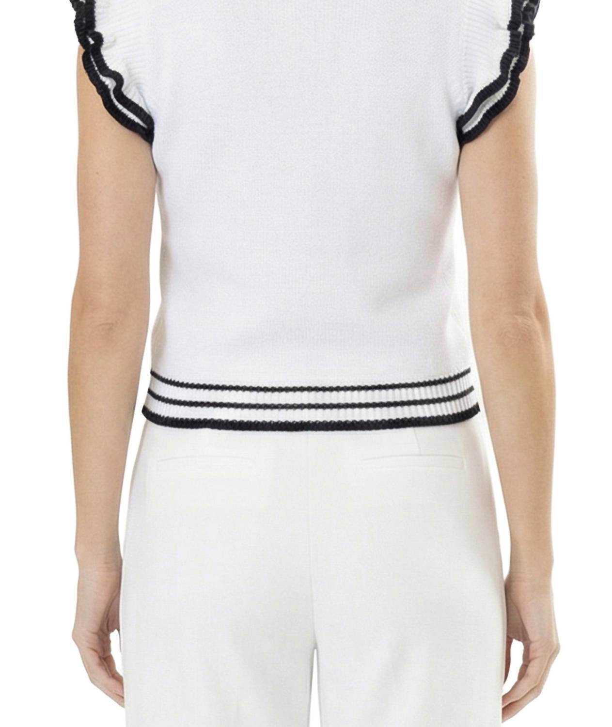 Area Stars Women's Trim Knit Top in white black - women's tank top - detail view