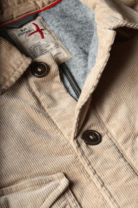 Relwen Pile-lined Chore Coat in buff khaki corduroy - men's jacket - detail view