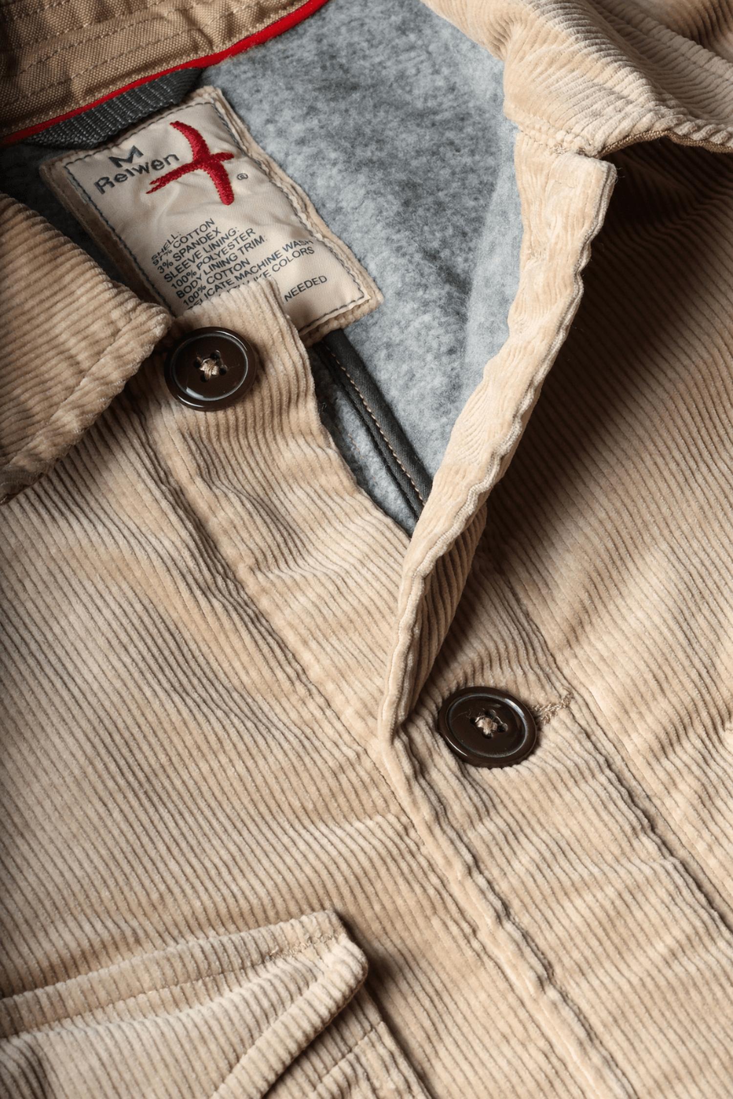 Relwen Pile-lined Chore Coat in buff khaki corduroy - men's jacket - detail view