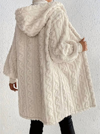 Rosa Clothing hooded plush threaded cuff midi coat in milk white - women's jacket - alternate view