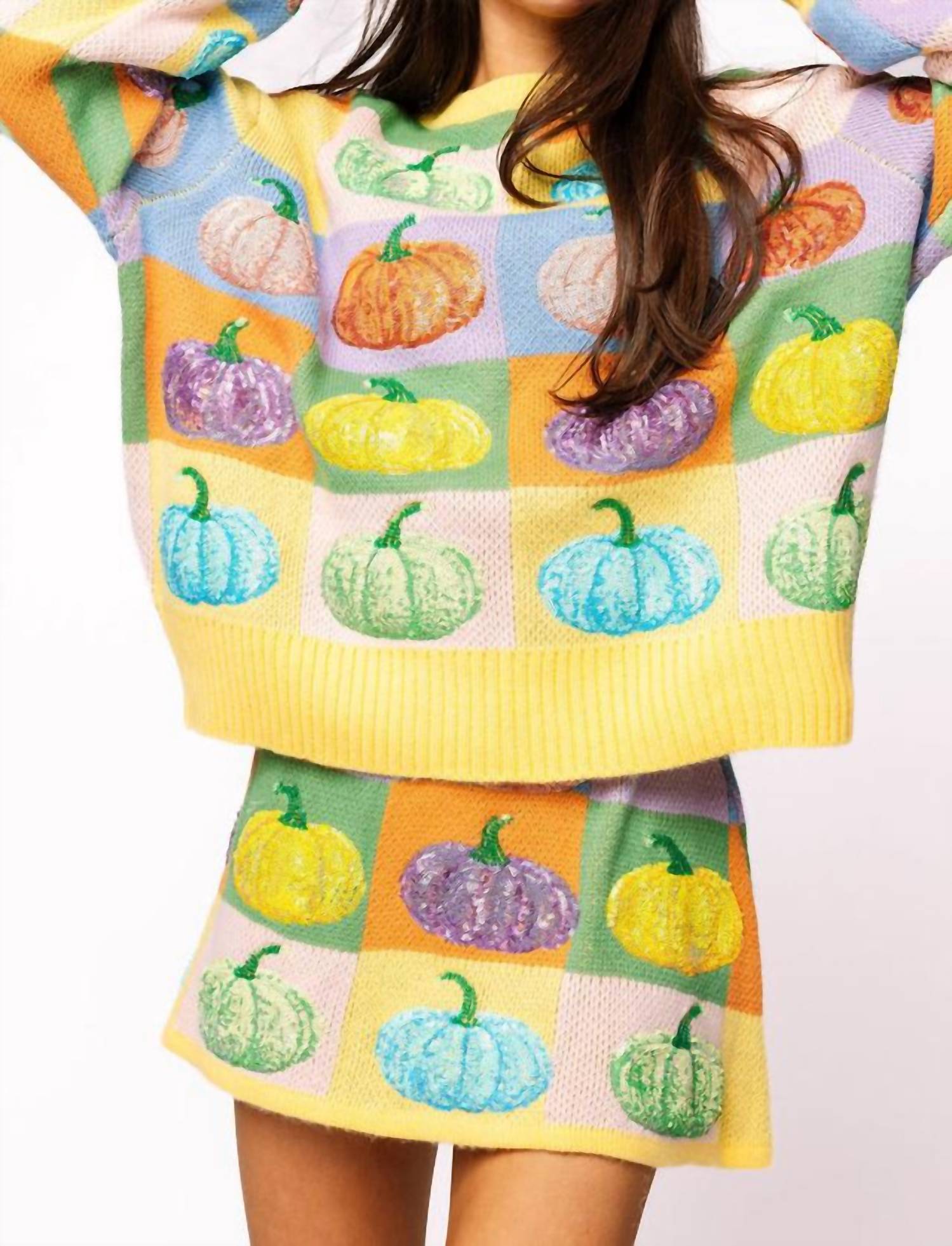 Queen Of Sparkles - Pastel Colorblock Sequin Pumpkin Sweater