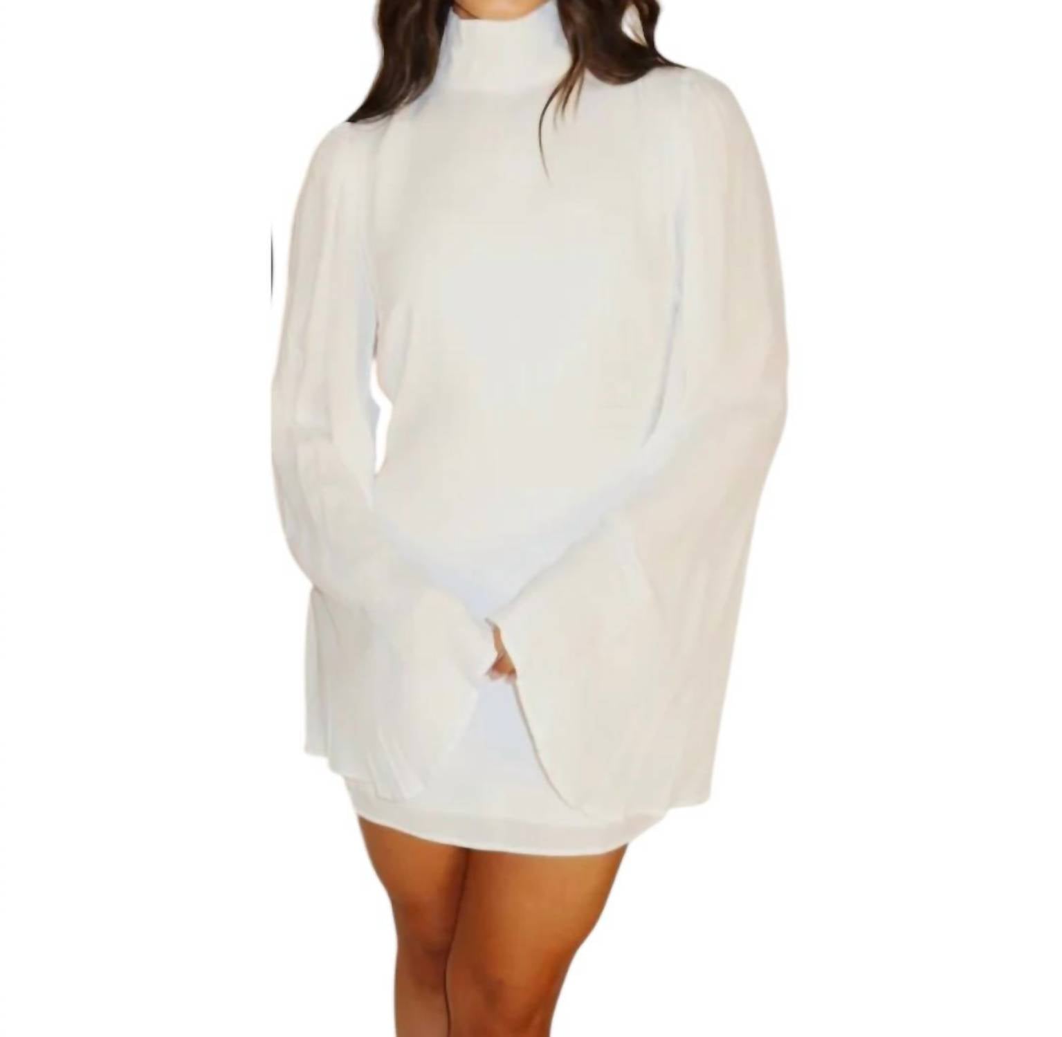 Act Pretty - Chic Mock Neck Flared Sleeve Mini Dress