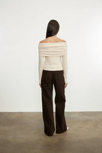Enza Costa - SILK RIB LONG SLEEVE OFF-SHOULDER TOP