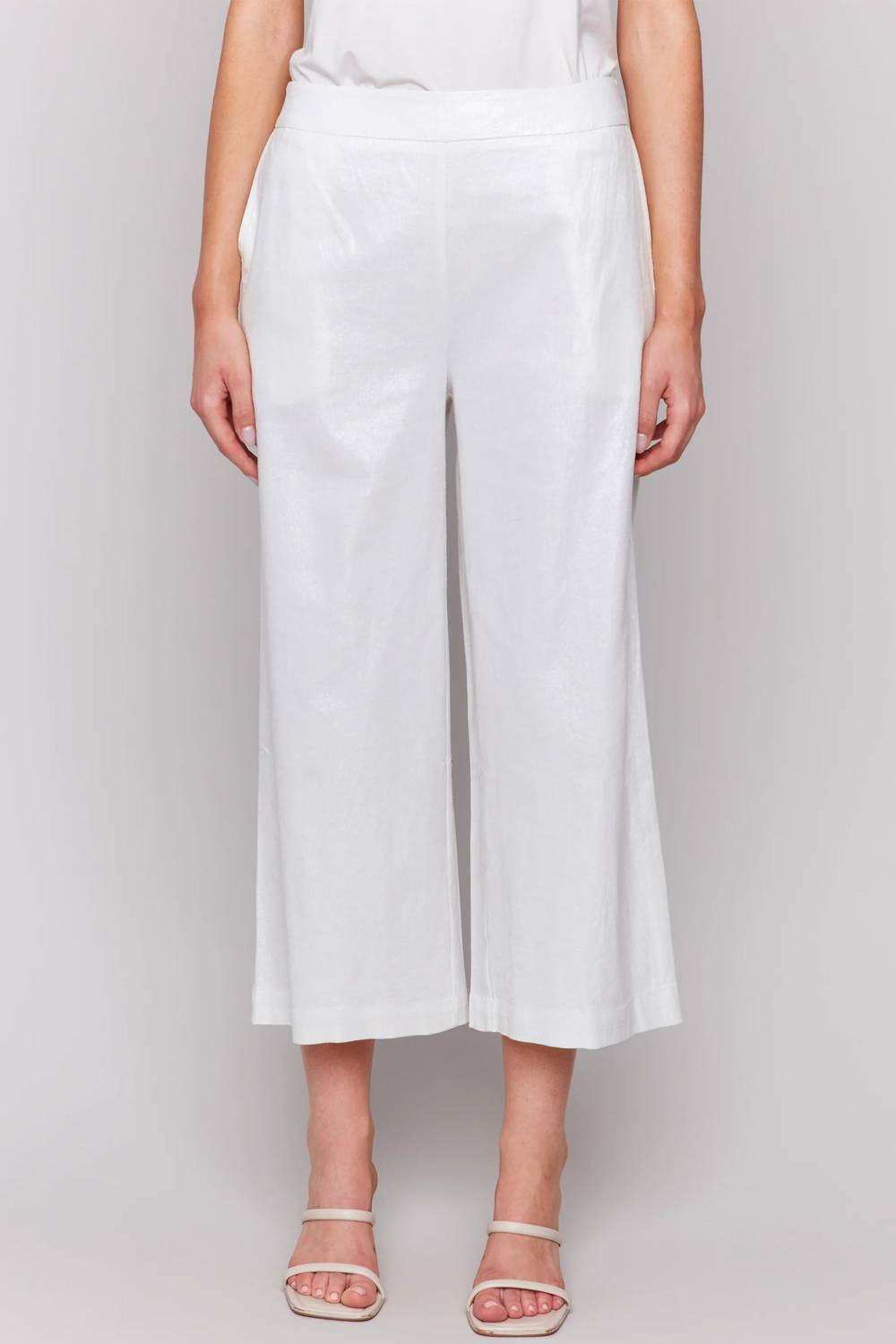 CHARLIE B Pull-on Foil Linen Pants With Pockets in champagne - women's pants - detail view