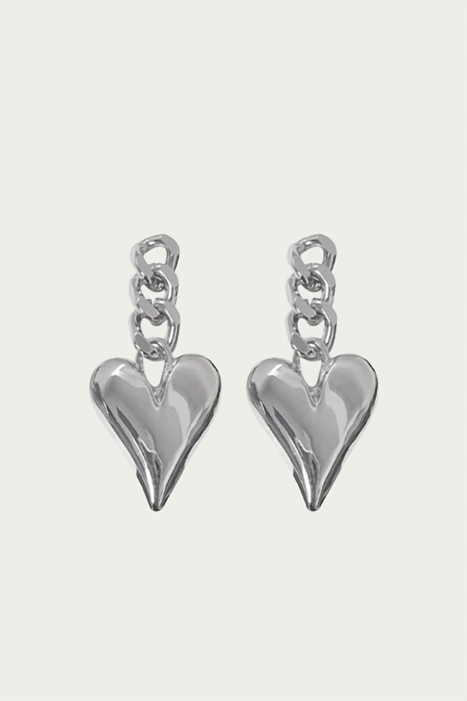 METAL LOVE CUBAN CHAIN HEART DROP EARRINGS