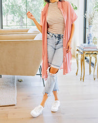 Shopin In La - Nostalgic Note Striped Mock Neck Top