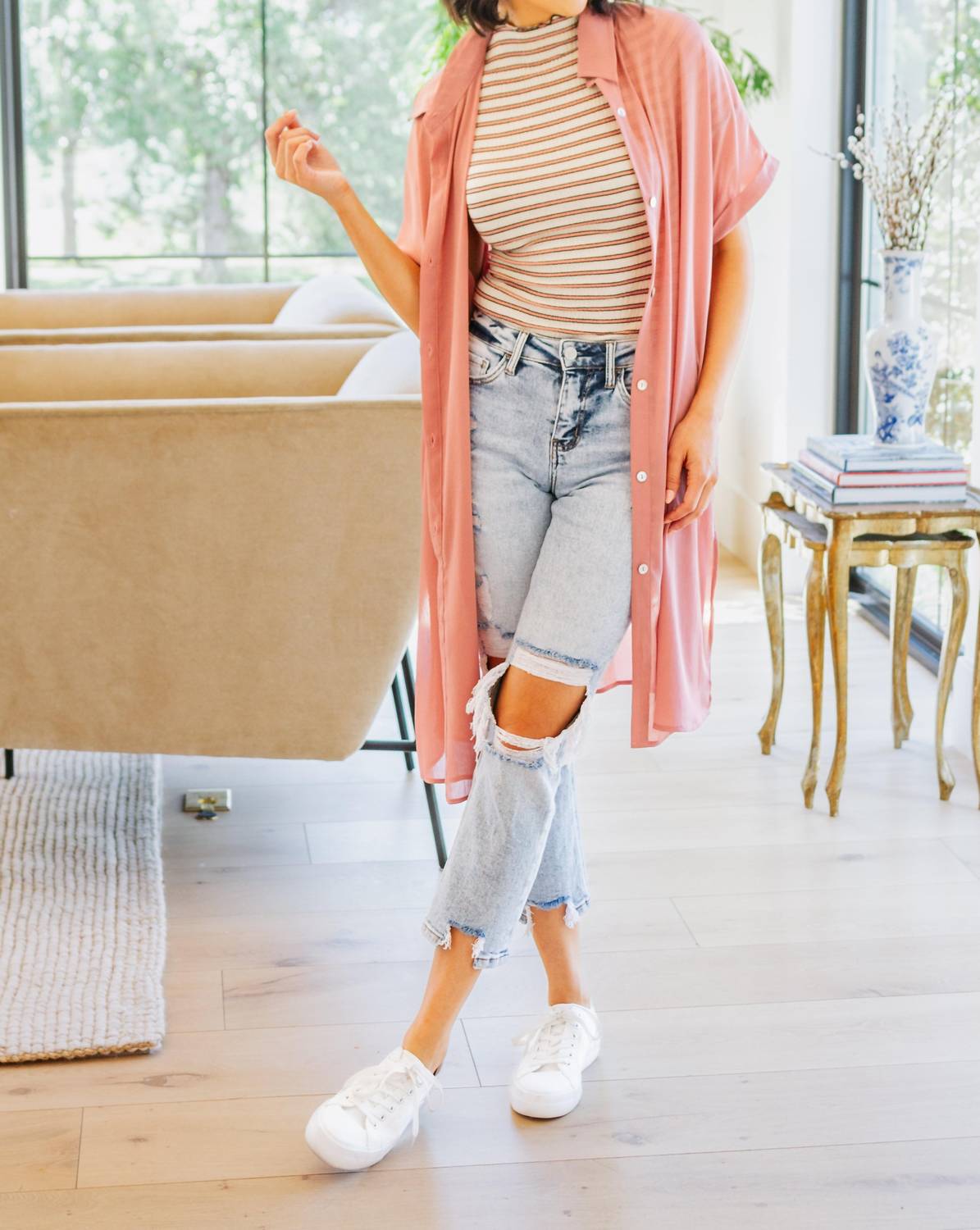 Shopin In La - Nostalgic Note Striped Mock Neck Top