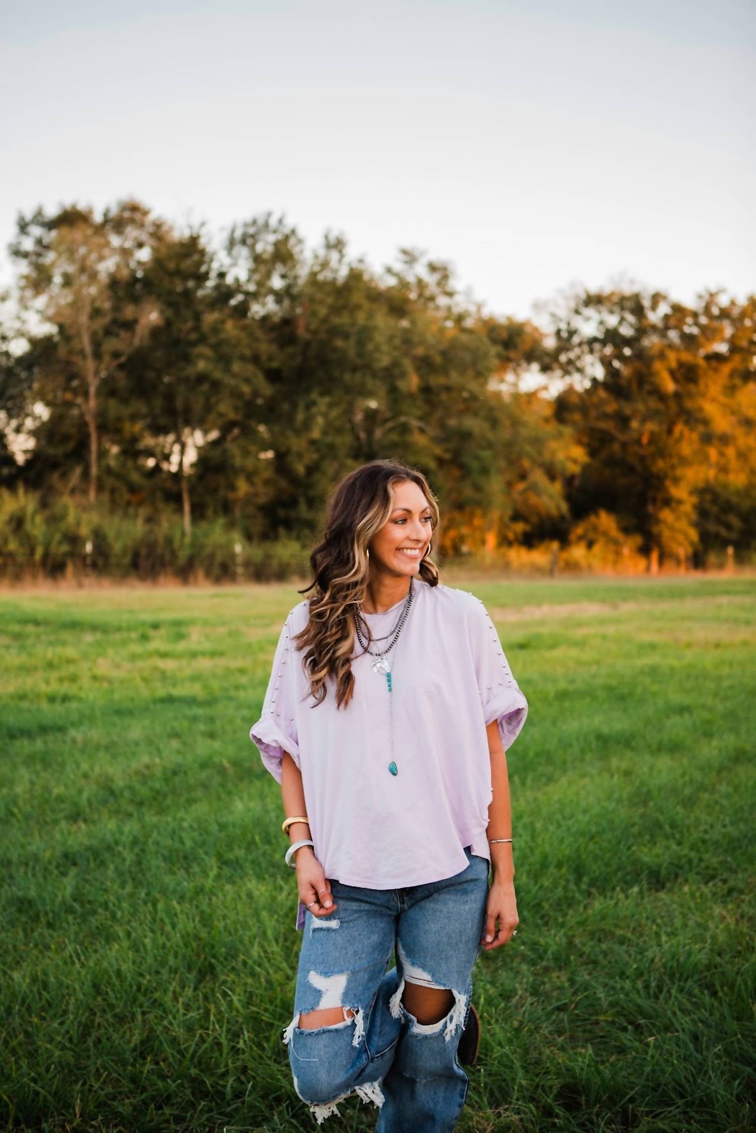 Blue B Hallie Studded Top in lavender - women's sweater - alternate view