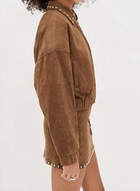 MOON RIVER Cowgirl Crush Studded Jacket in camel - women's jacket - alternate view