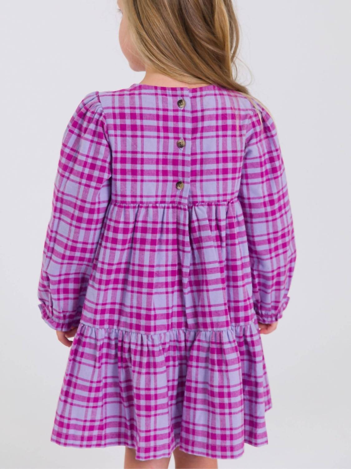 Rufflebutts - Girls' Harper Plaid Woven Long Sleeve Tiered Twirl Dress