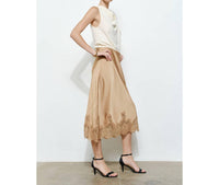 INA Fashion Classic Silky With Lace Hem Midi Skirt in gold - women's skirt - view 5