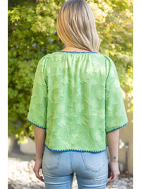Voy - Contrast Embroidery Floral Top
