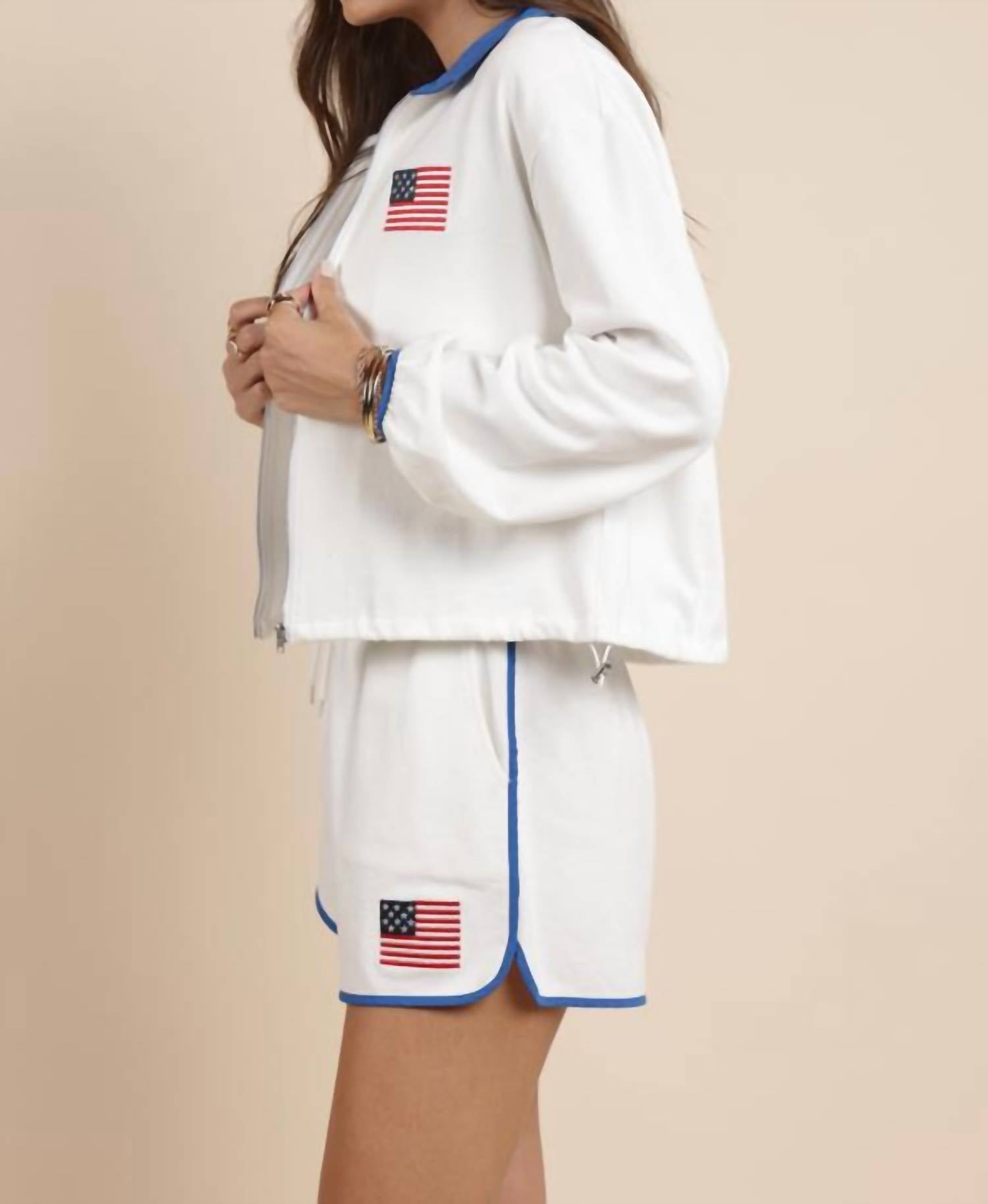 Sadie & Sage - Patriotic Flag Embroidery Zip Up Jacket