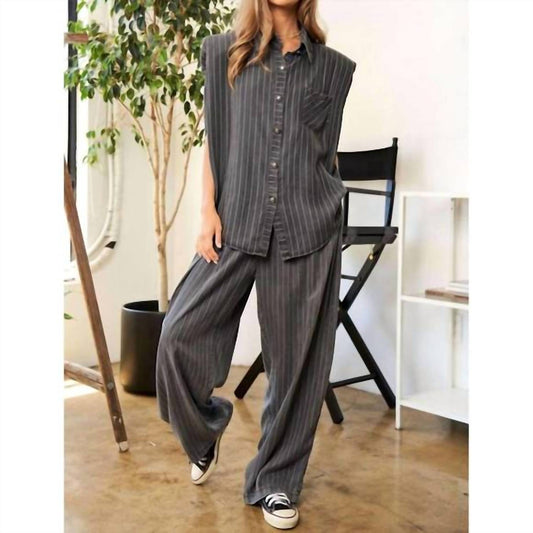 Davi & Dani - Stripe Short Sleeve Button Down Shirt And Pants