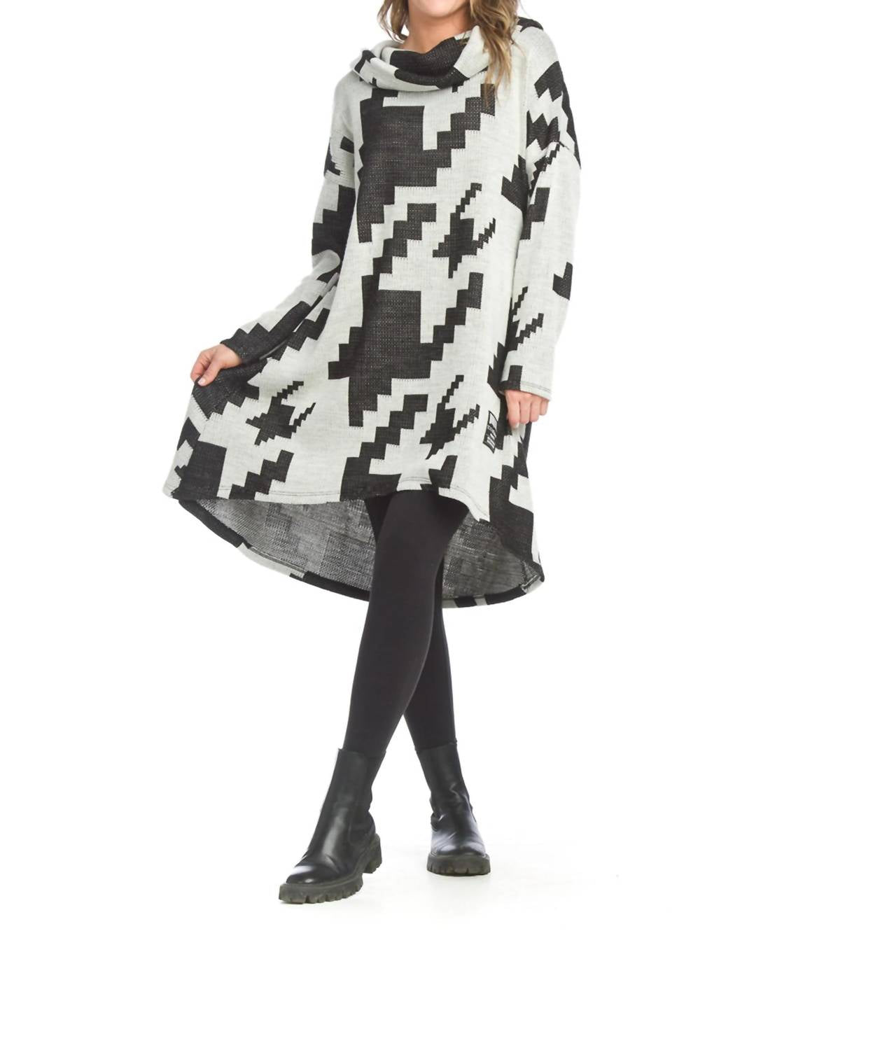Papillon - Oversized Houndstooth Cotton Dress With Pockets